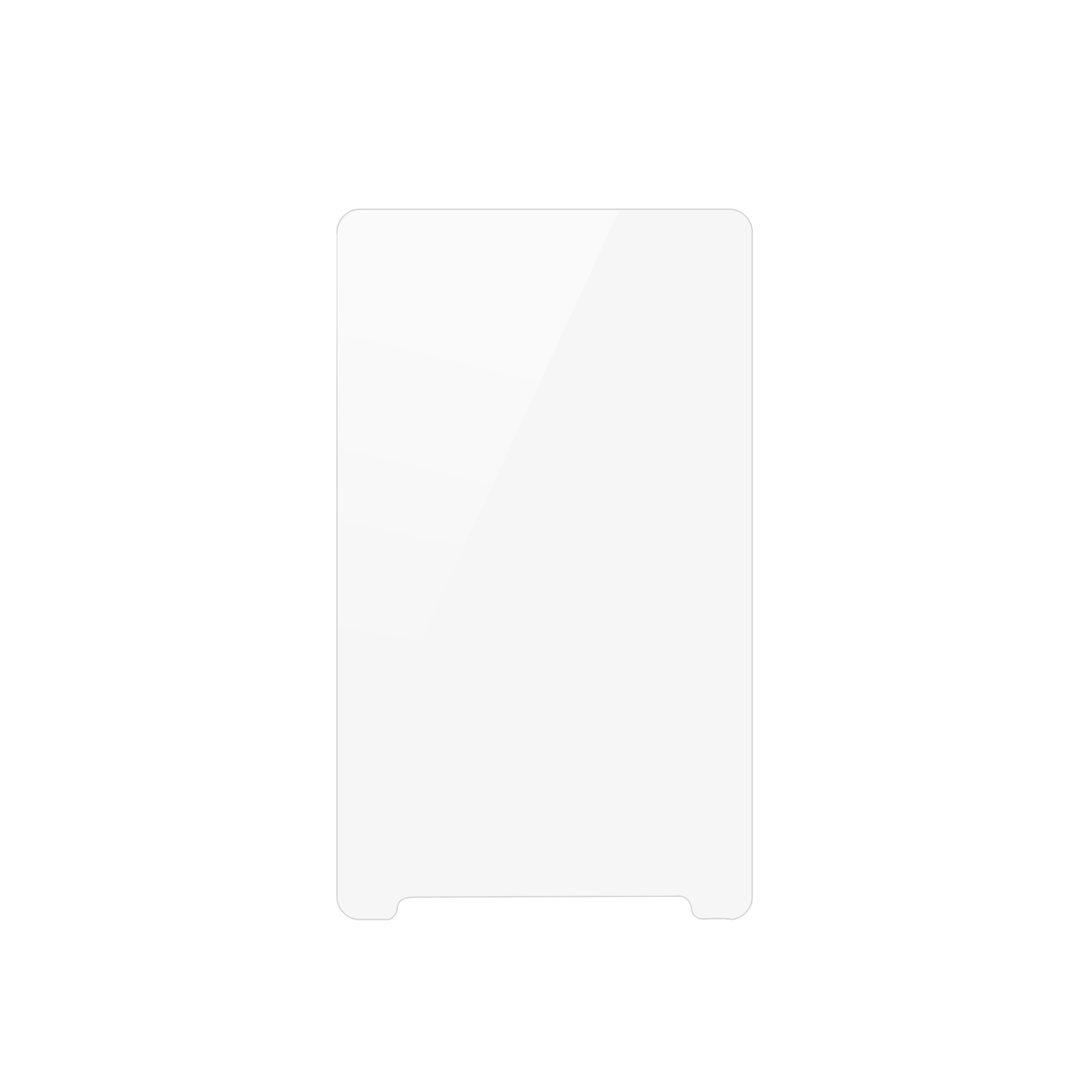 Clear tempered glass screen protector sheet with rounded edges and corner cutouts