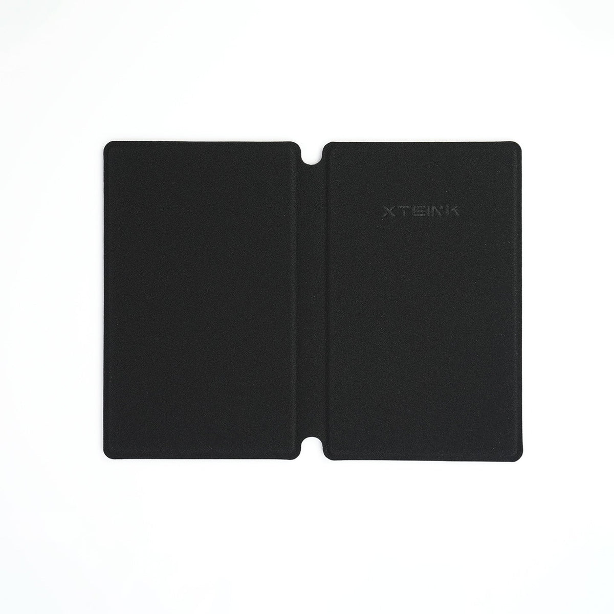 Magnetic folding case with two-panel cover, black finish, open view