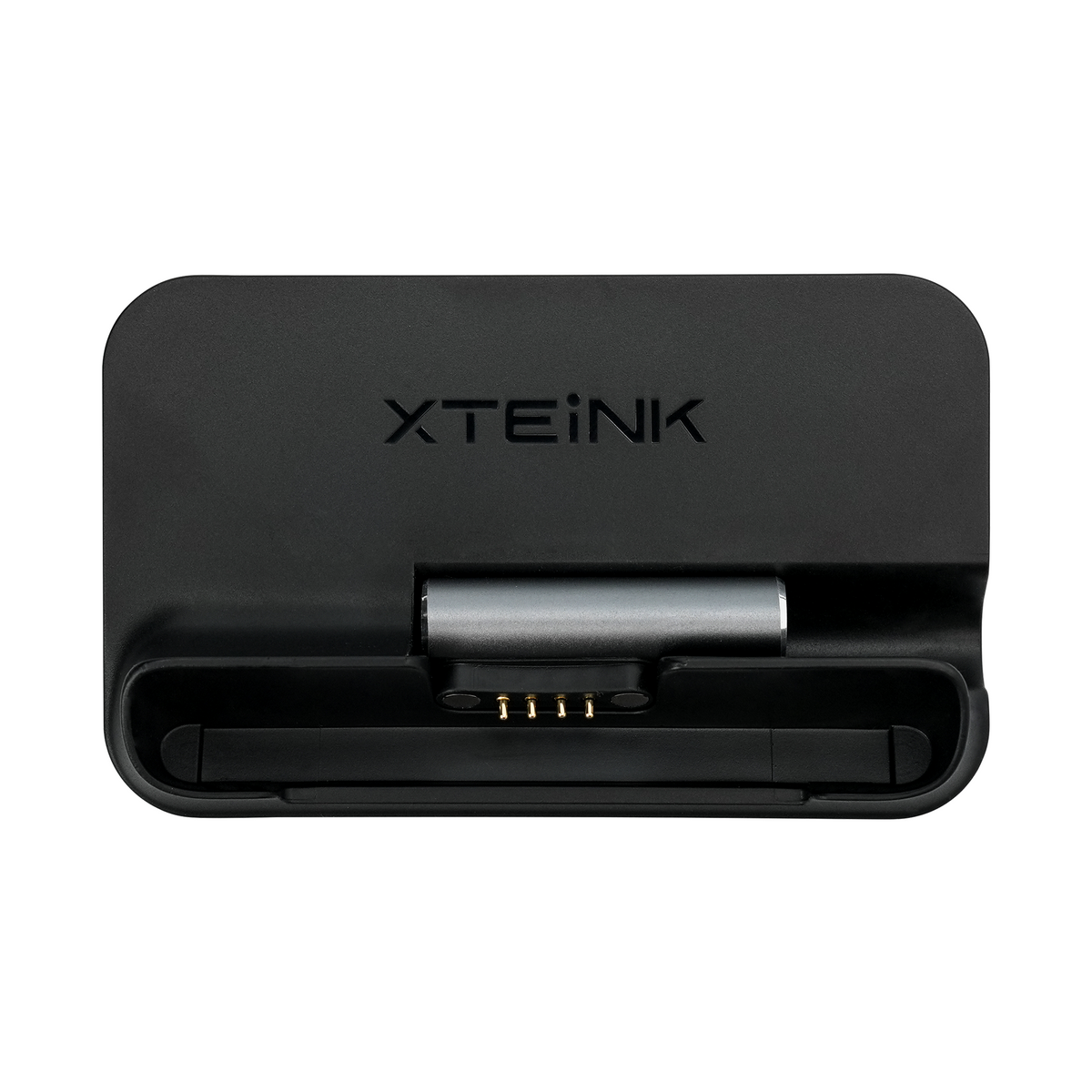 Magnetic charging adapter with black base, dock port with gold pin connector