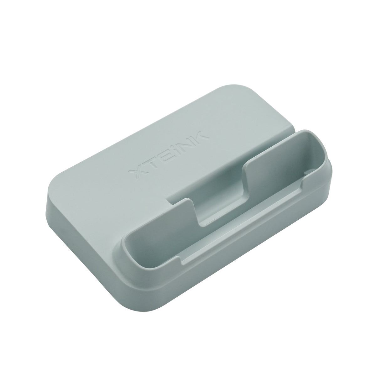 Mist gray charging base stand with open docking cradle and interior port