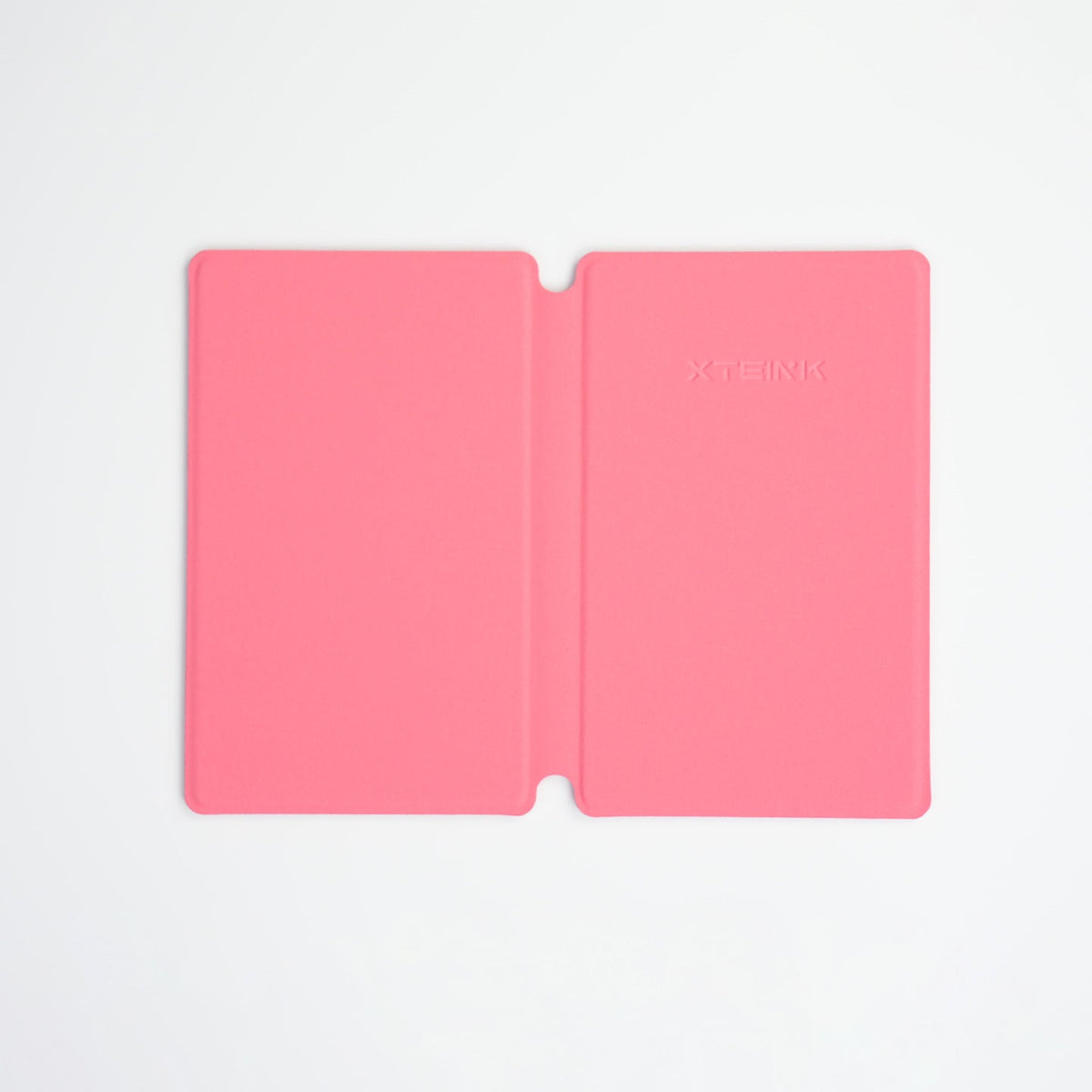 Magnetic folding case with two-panel cover, pink finish, open view