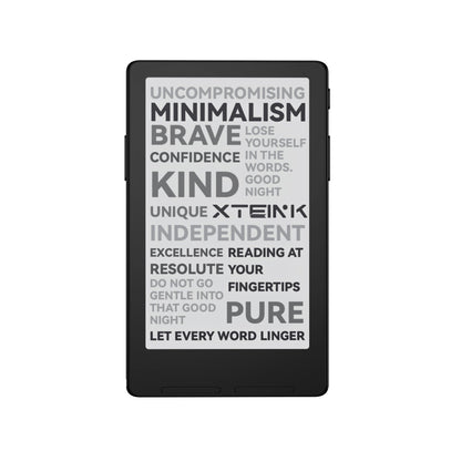 Xteink pocket eReader with dark frame and bright text on the screen