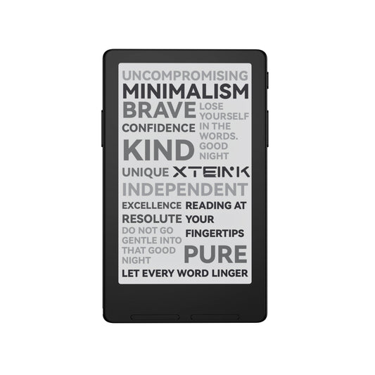 Xteink pocket eReader with dark frame and bright text on the screen