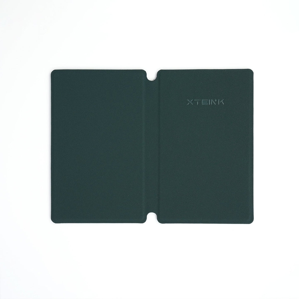 Magnetic folding case with two-panel cover, dark green finish, open view