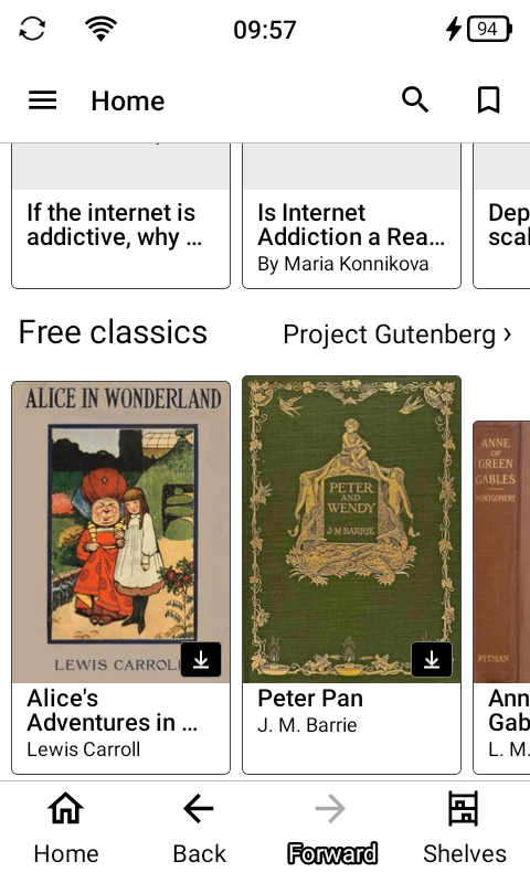 Čtecí aplikace DinoReader pro zařízení s elektronickým inkoustem se systémem Android.