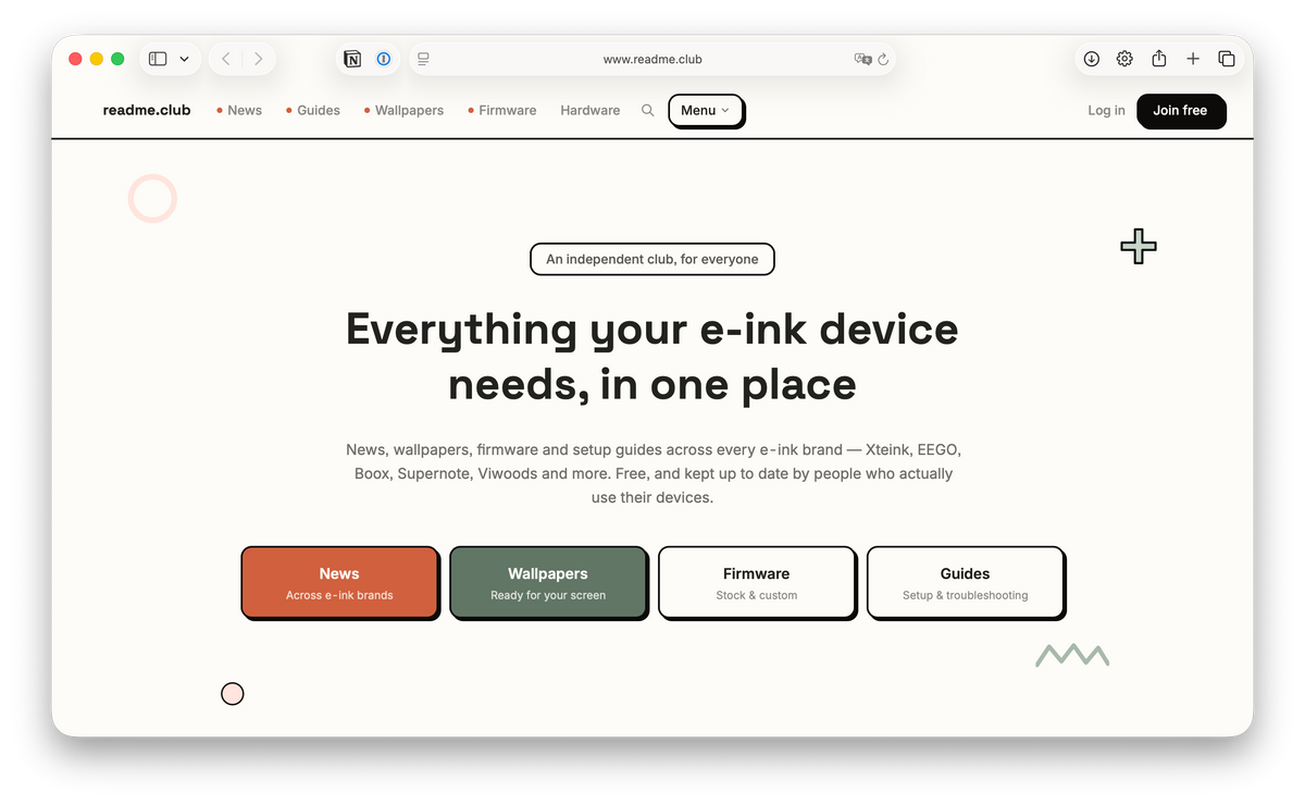 Komunitní web Readme.club s návody a zdroji pro čtečky s elektronickým inkoustem.