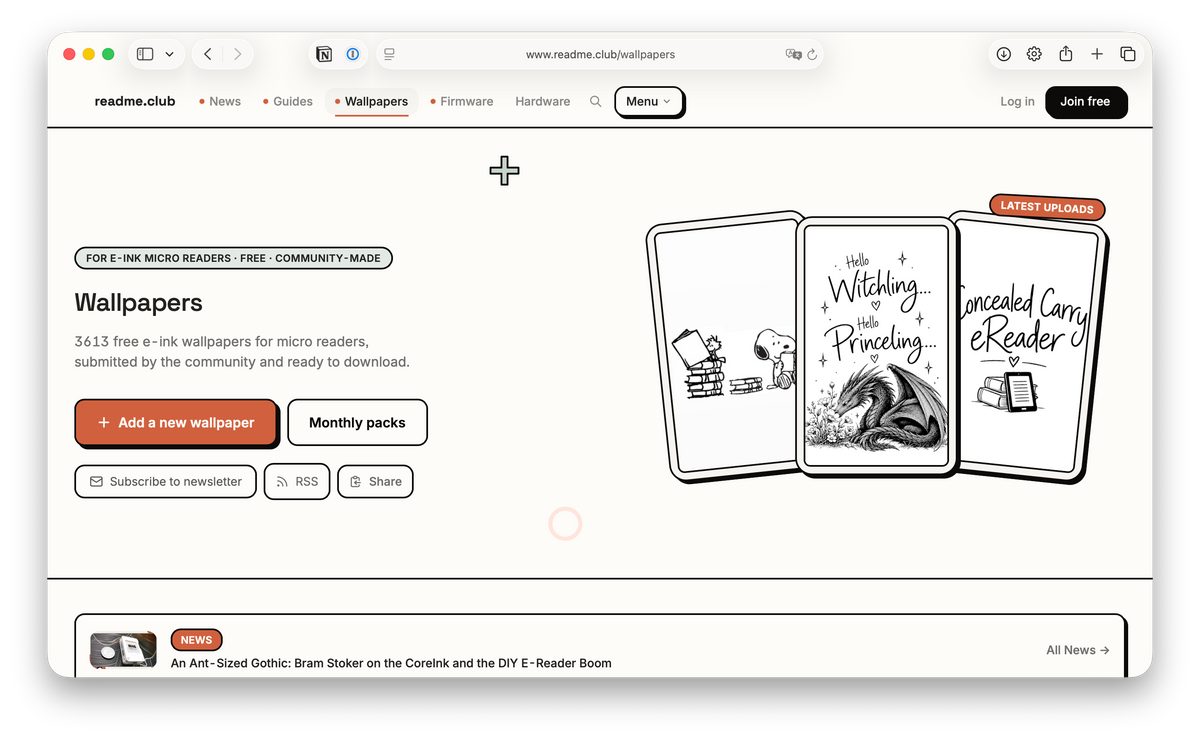 Komunitní web Readme.club s návody a zdroji pro čtečky s elektronickým inkoustem.