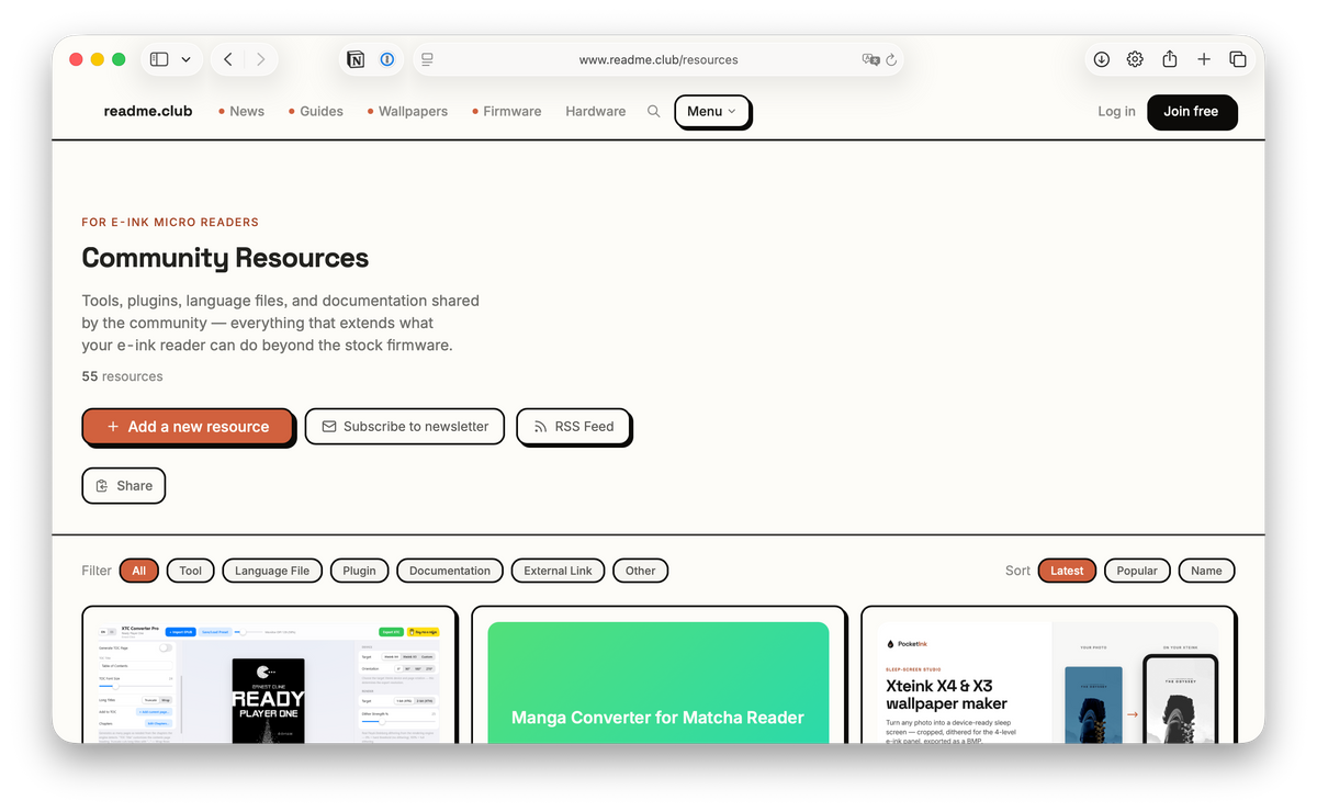Komunitní web Readme.club s návody a zdroji pro čtečky s elektronickým inkoustem.